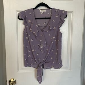 Monteau Small Womens Top Ruffles Purple Light Flowers Tie Bottom Style 28530